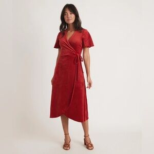 Marine Layer Viola Velour Wrap Dress Red Dahlia